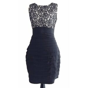 Express | Womens Size 2 Black Lace Ruffle Dress Sleeveless Fitted Bodycon Tiered
